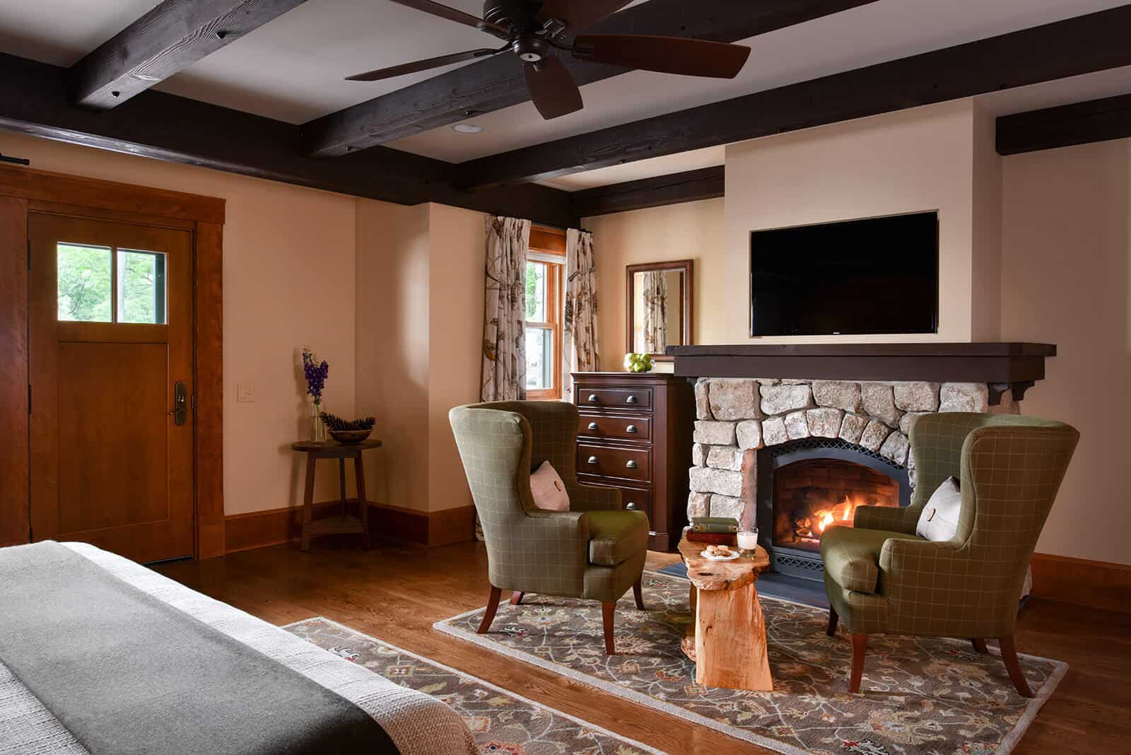 Guest Room Stone Fireplace