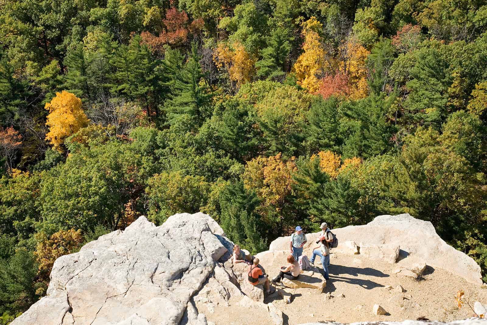 People hiking on rocks