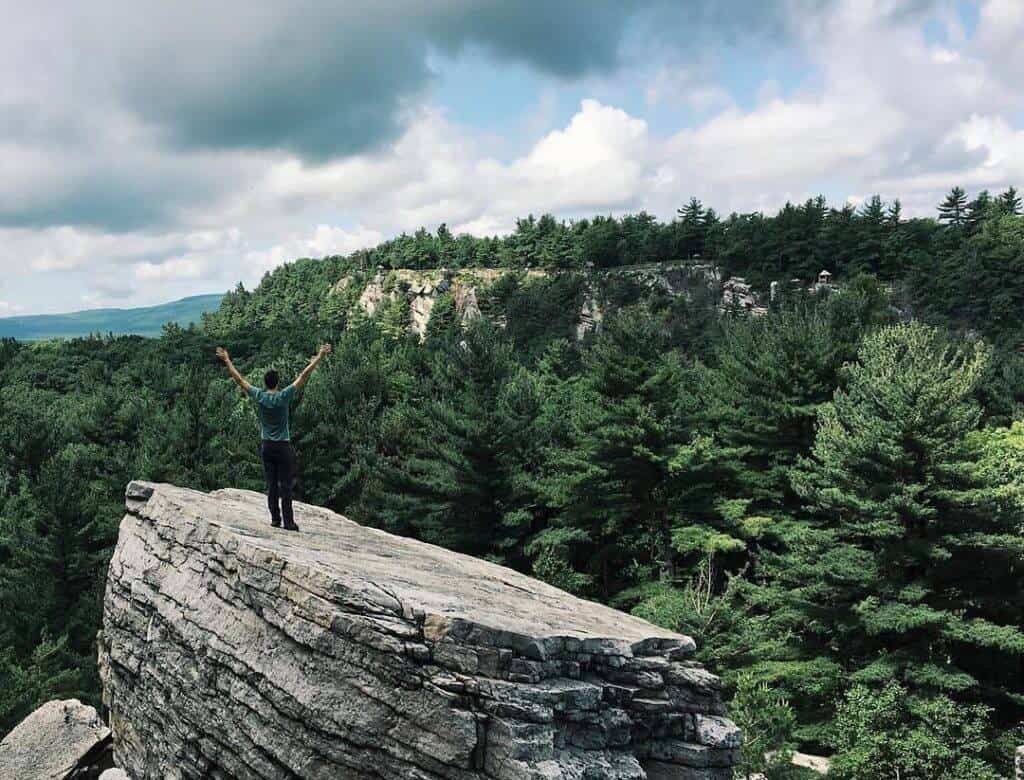 Man On Top Of Cliff During Mohonk Hike