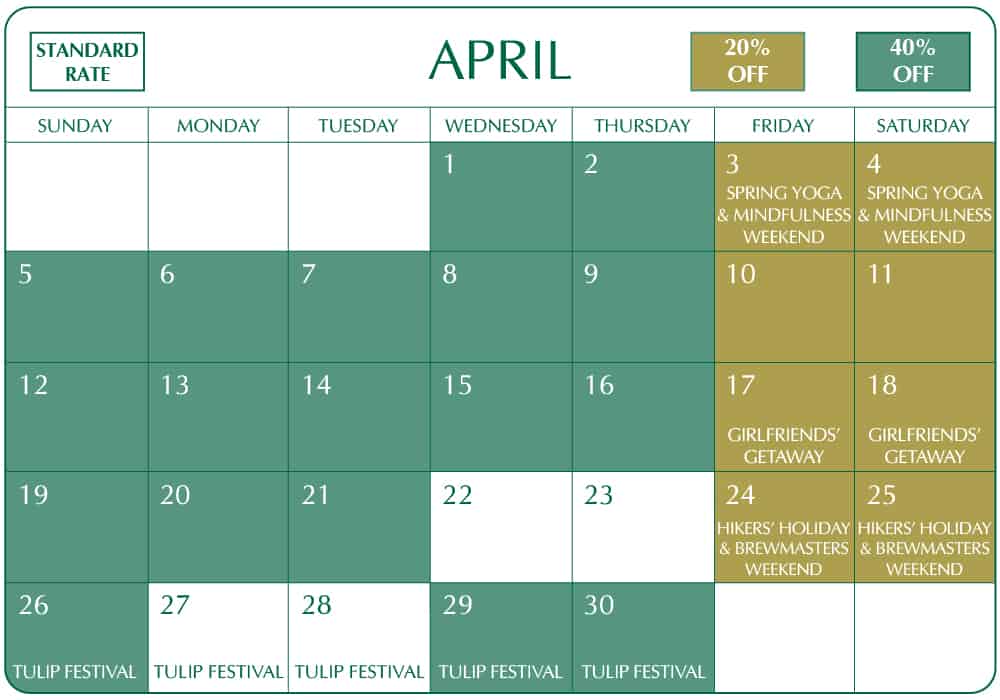 April Calendar at Mohonk Mountain House