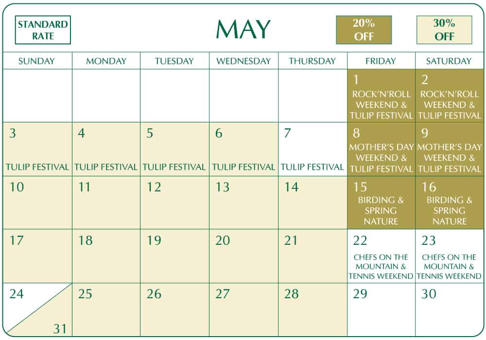 May Calendar at Mohonk Mountain House