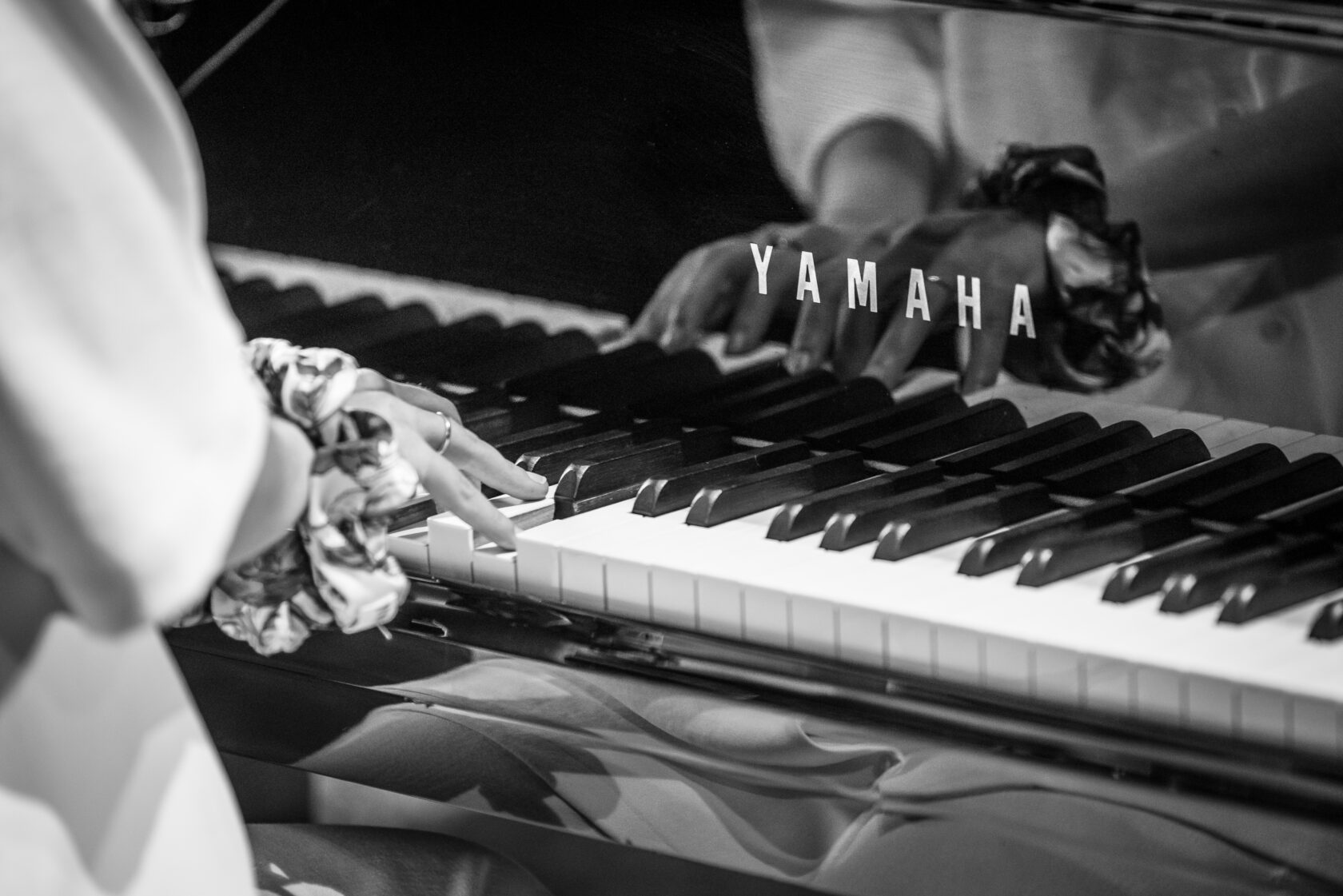 Yamaha Grand piano female hands 2 b&w