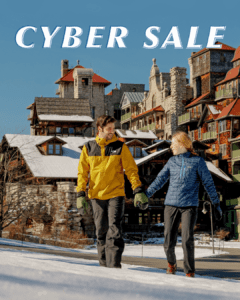 CYBER SALE - Couple in front of Mohonk Mountain House snow shoeing