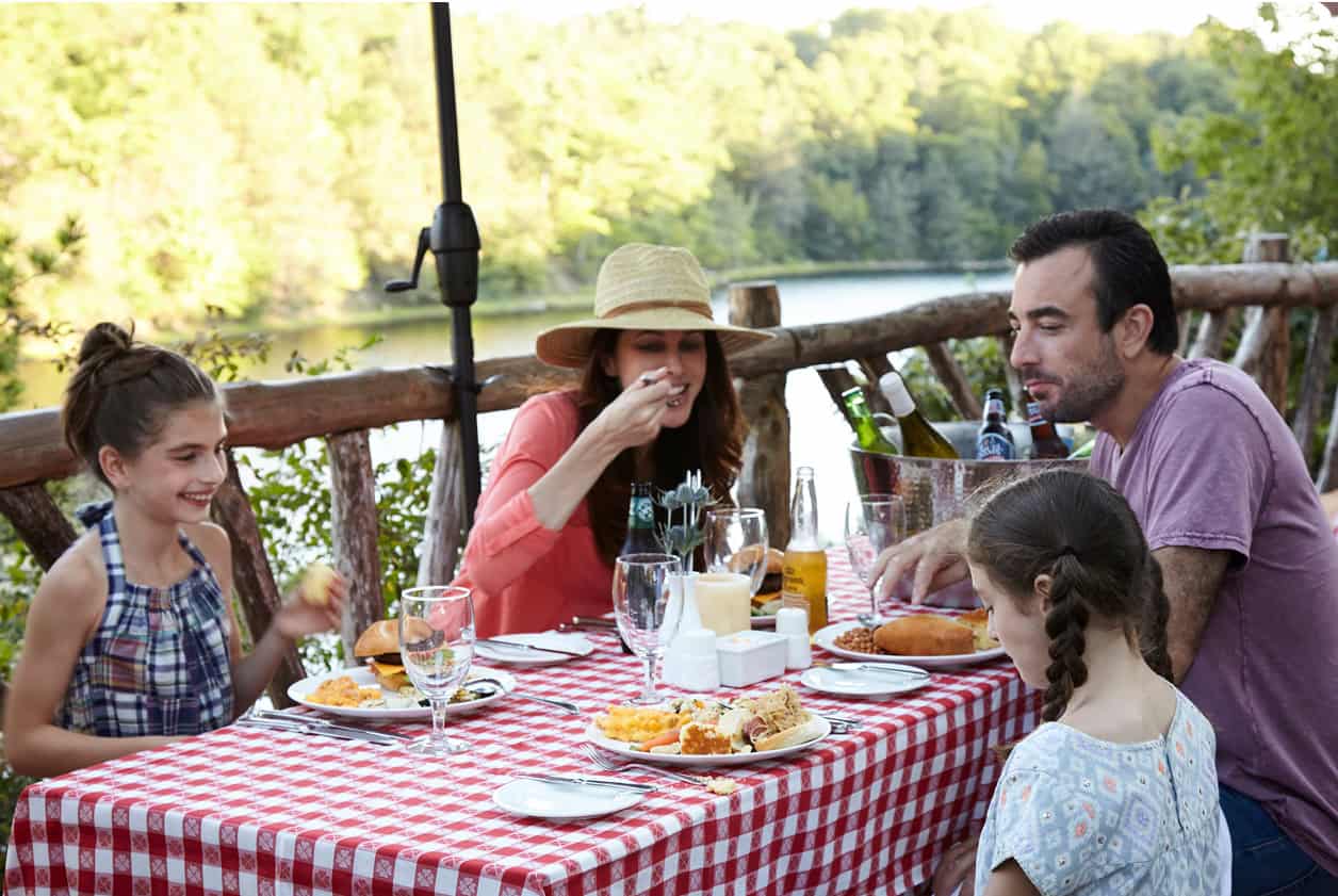 Family Enjoying a Farm-to-Table Meal During Their Hudson Valley Vacation to Mohonk