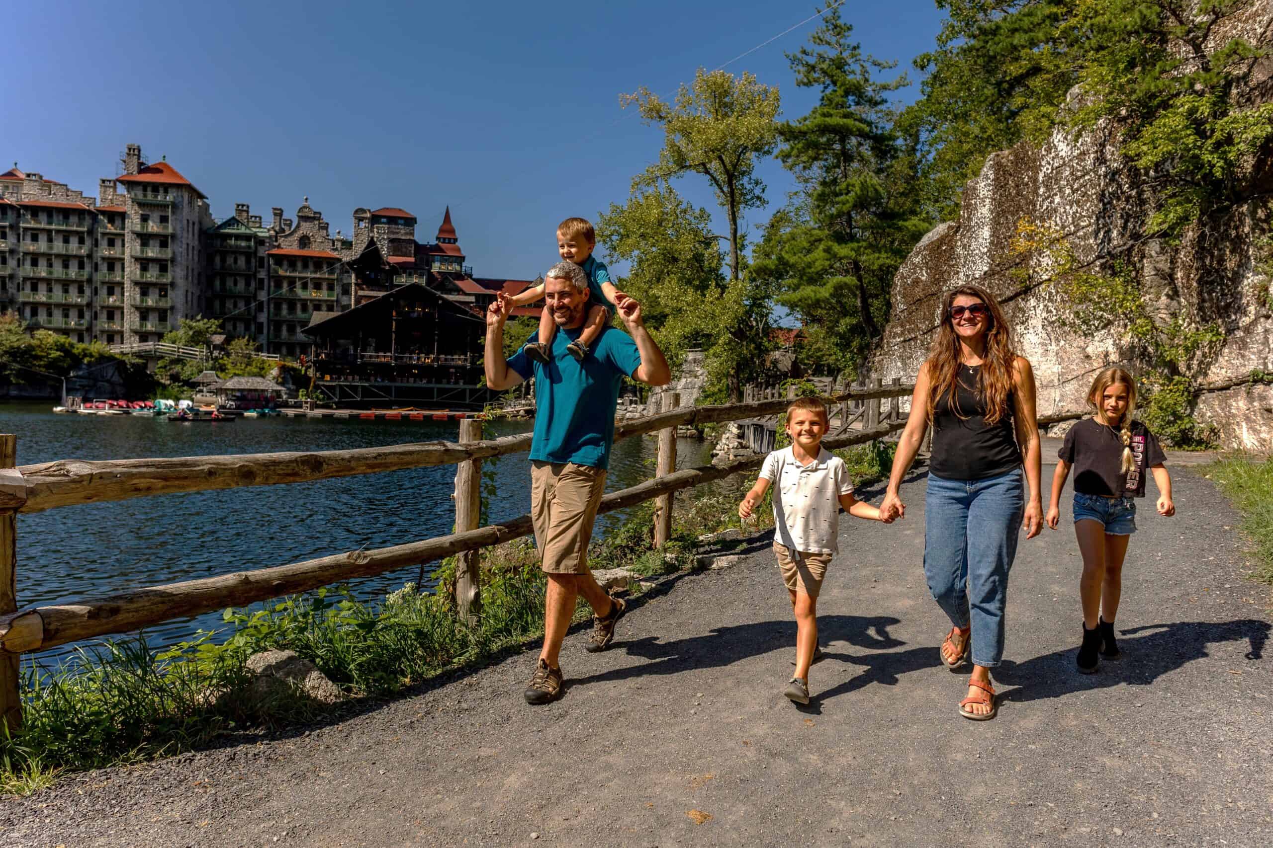 Family Walking on a Trail Along Lake Mohonk