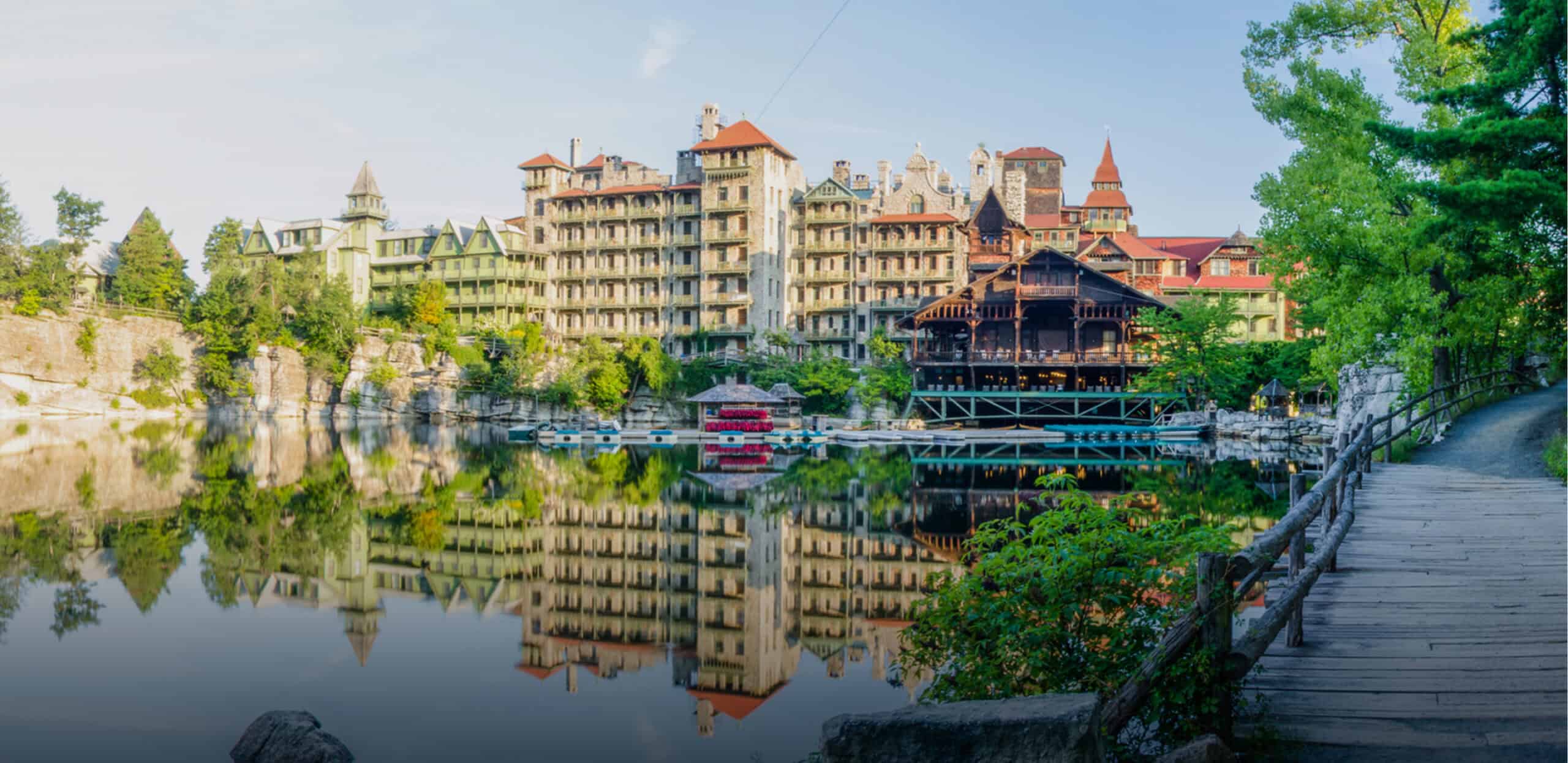 Exterior View of Mohonk Mountain House Resort from Lake Mohonk
