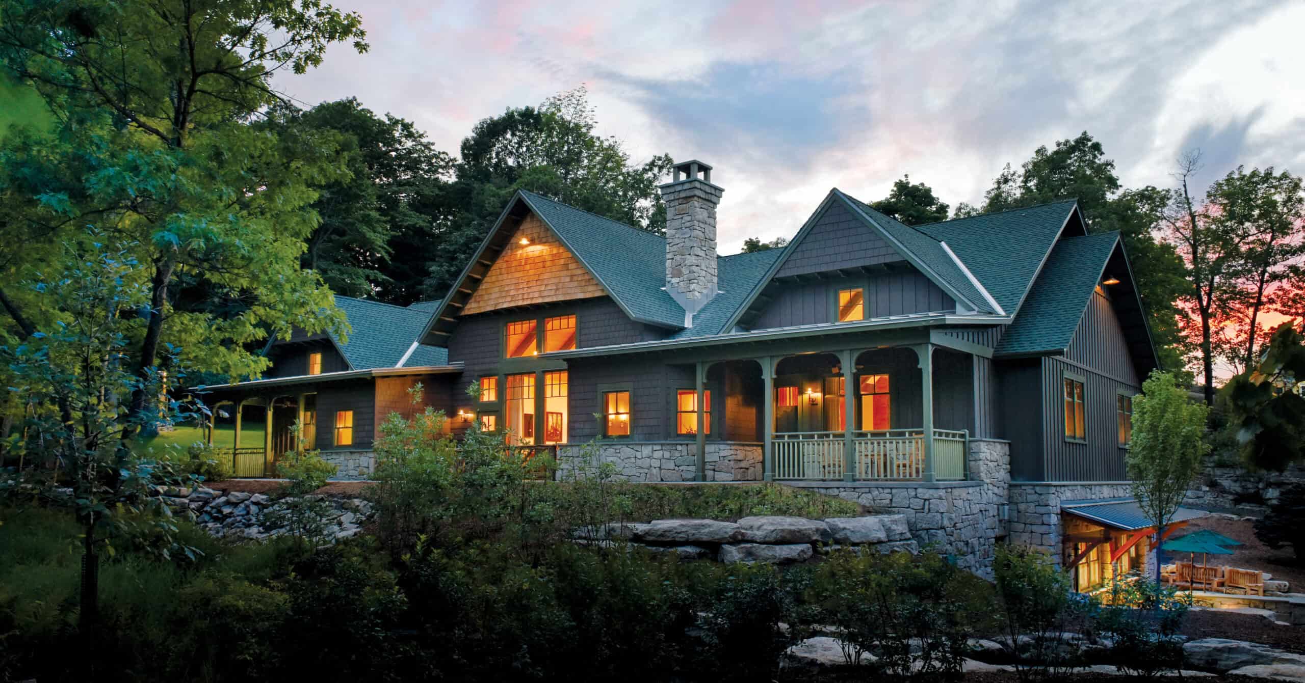 Exterior of the Grove Lodge at Dusk