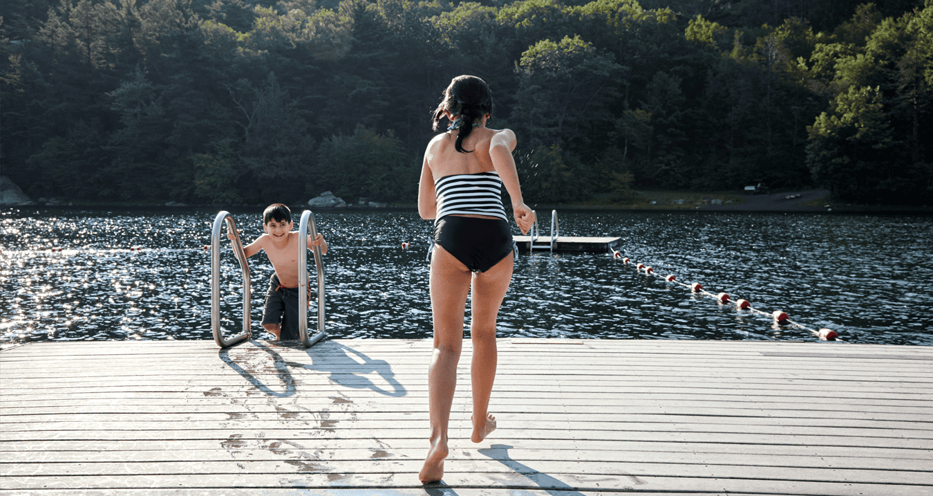 Kids on the Dock of Our New York, Lake Resort