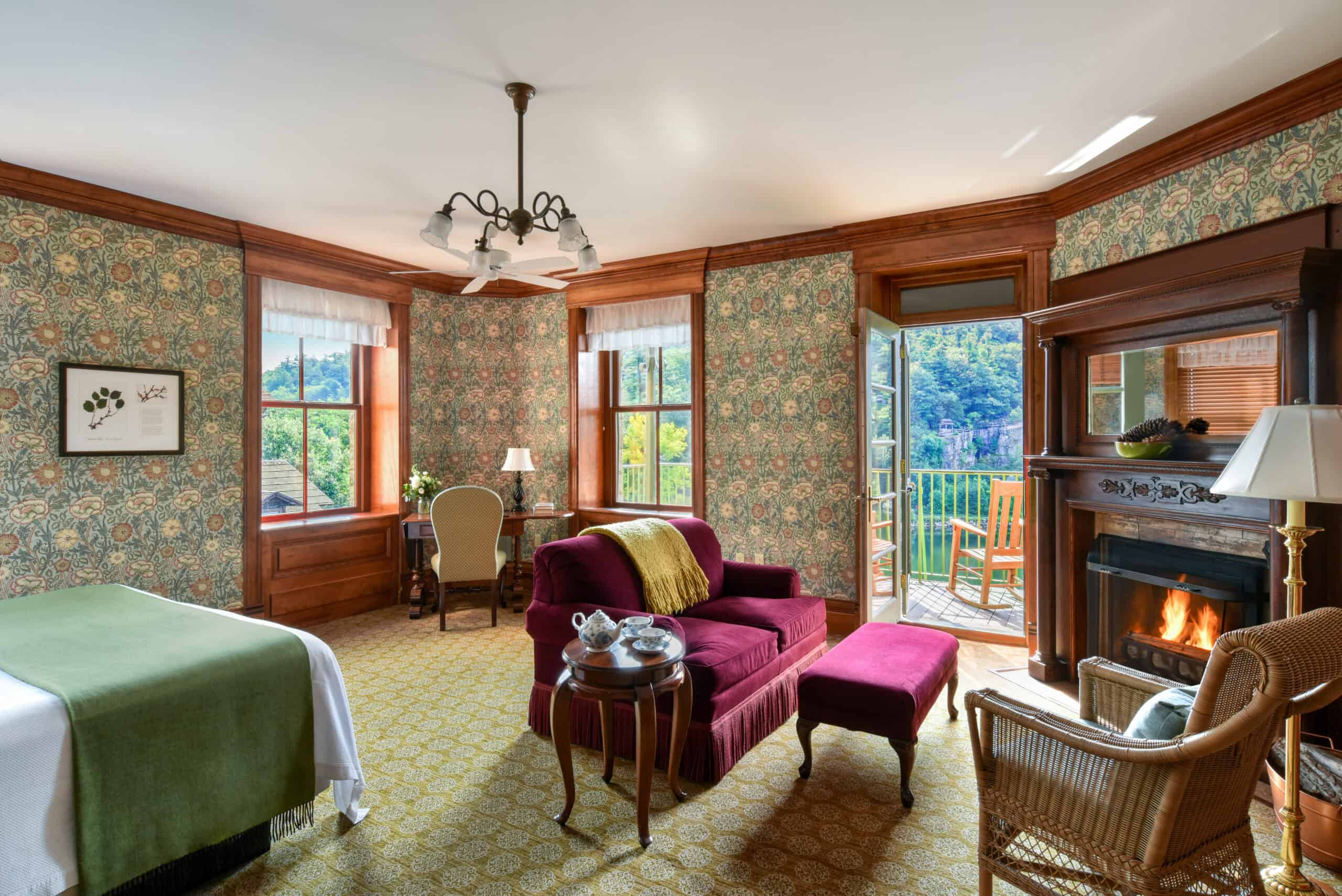 Room with Victorian-Style Furnishings and a Wood-Burning Fireplace