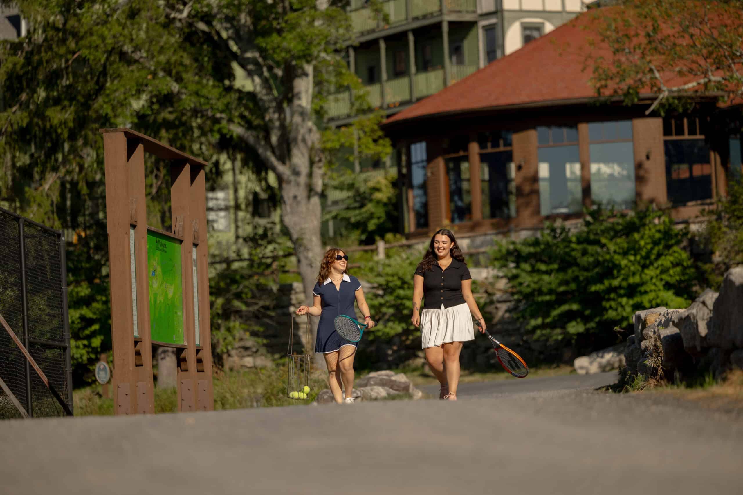Women in Sporty Outfits Walking to Mohonk's Tennis Courts
