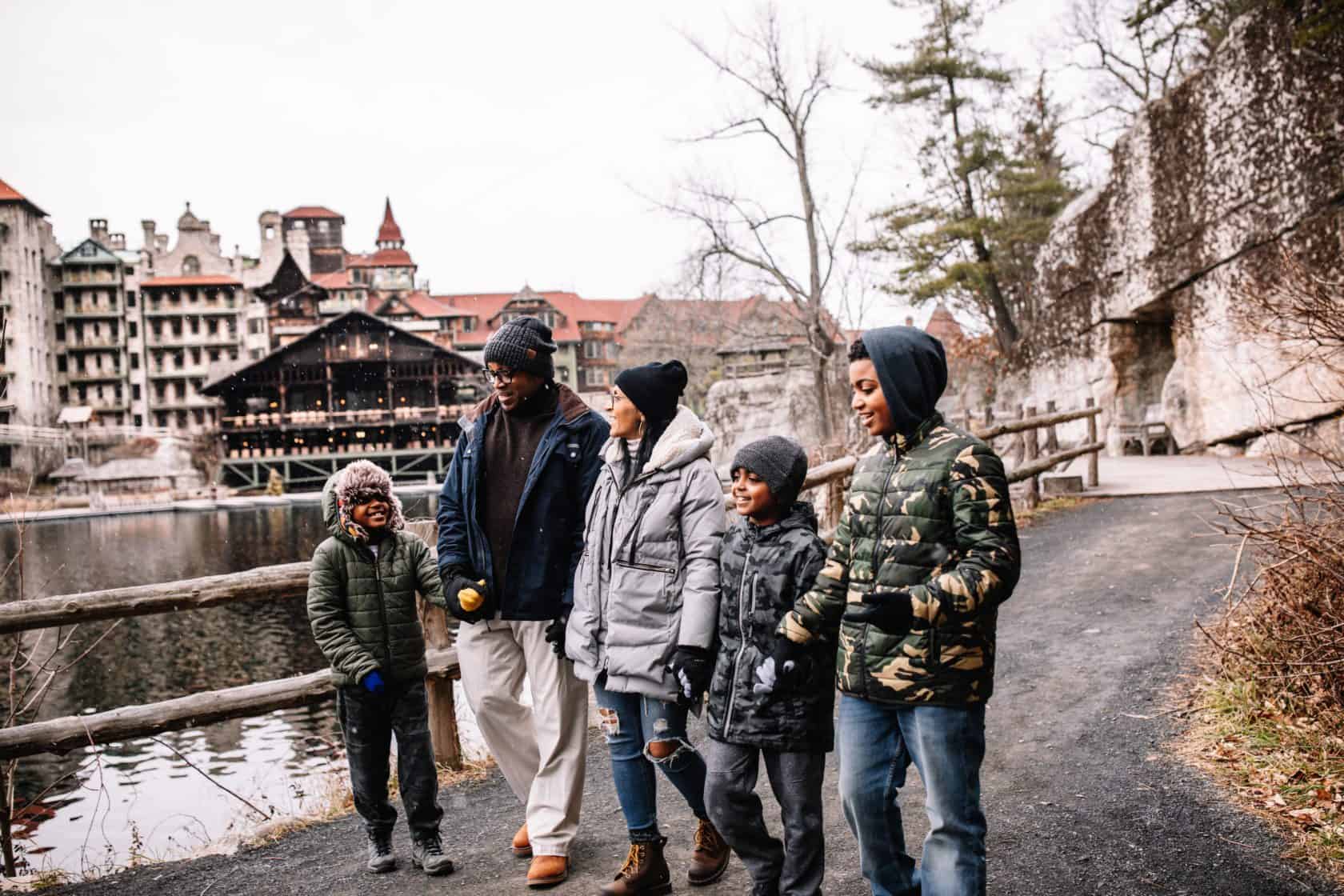Family of Five Enjoying New Paltz Hiking at Mohonk